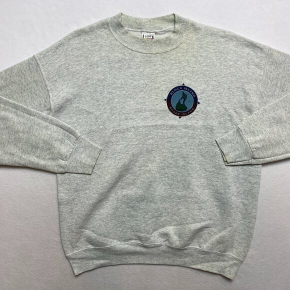 Vintage Block Island Rhode Island Sweatshirt Men's L Gray Pullover Y2K - Picture 1 of 13